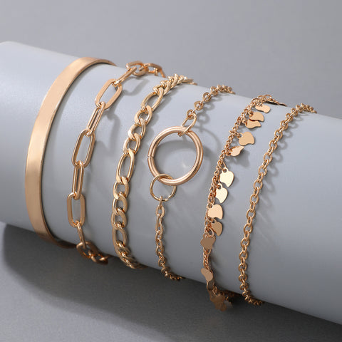 Arzonai  Bohemian style bracelet simple geometric circle tassel love chain six-piece bracelet female