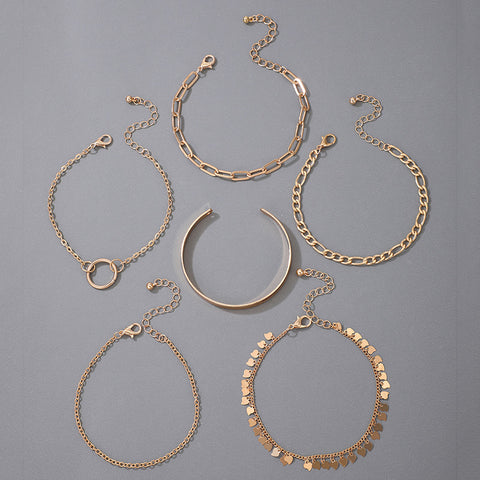 Arzonai  Bohemian style bracelet simple geometric circle tassel love chain six-piece bracelet female