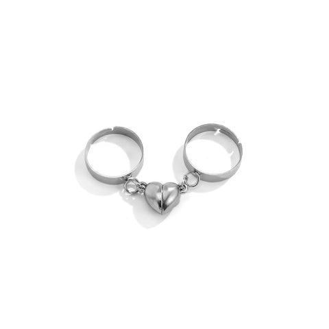 Arzonai 2pcs Silver Couple Magnet Heart Ring for women and Girls