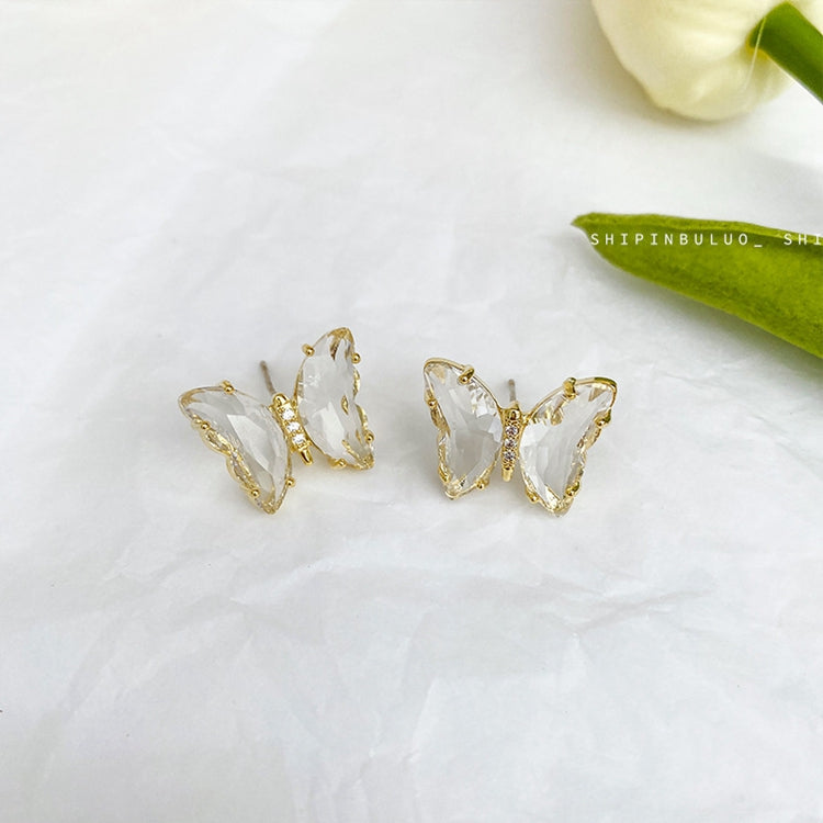 Arzonai Shiny Color Glass Butterfly Stud Earrings Clear Crystal Butterfly Earrings For Girls Gift for Girls and Women