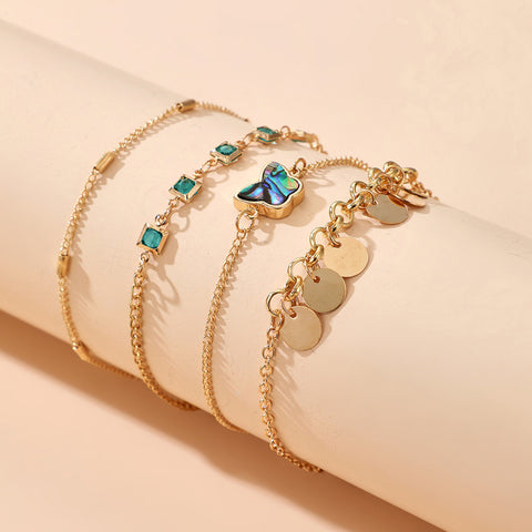 Arzonai simple wind disc diamond butterfly bracelet 4-piece set ins wind multi-layer butterfly element sequin hand jewelry