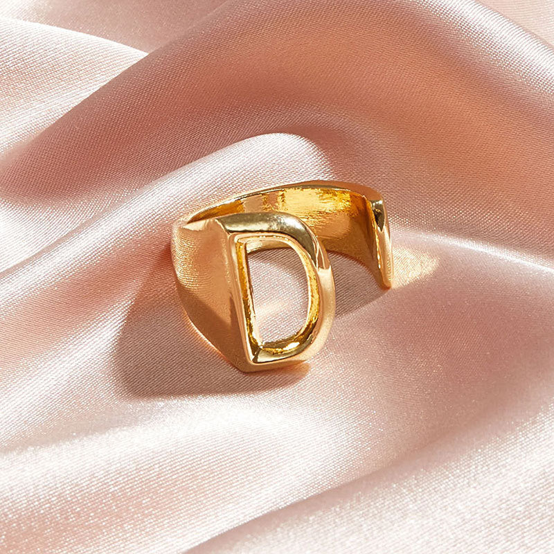 Arzonai Alphabet A- Z letter ring chunky name irregular gold ring adjustable initial statement ring
