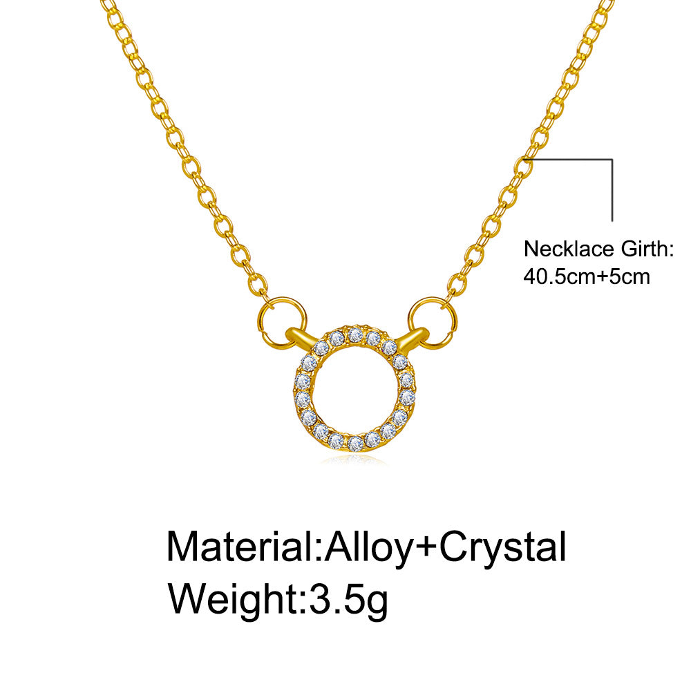 Arzonai new geometric minimal  clavicle chain creative retro simple full diamond ring necklace for women and Girls