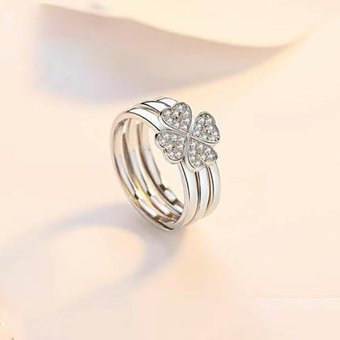 Arzonai  explosion ring female lucky four-leaf clover three-in-one combination open ring fashion Japan and South Korea ring female wholesale