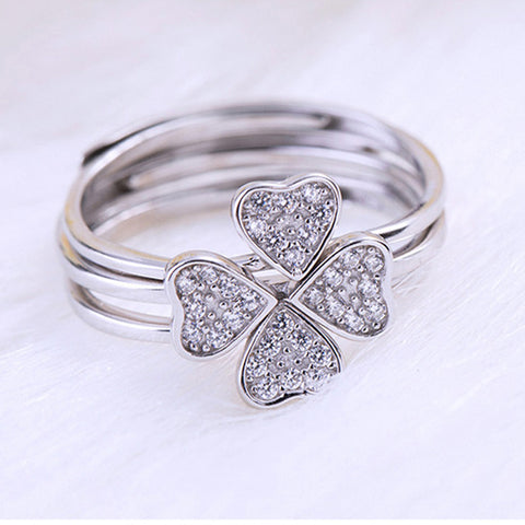 Arzonai  explosion ring female lucky four-leaf clover three-in-one combination open ring fashion Japan and South Korea ring female wholesale