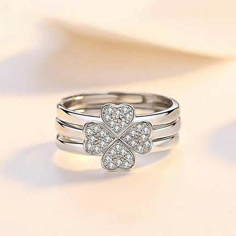 Arzonai  explosion ring female lucky four-leaf clover three-in-one combination open ring fashion Japan and South Korea ring female wholesale