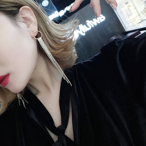 Arzonai 925 silver needle retro exaggerated tassel earrings Korean temperament diamond long earrings net red nightclub celebrity earrings