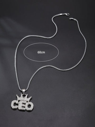Arzonai  diamond crown CEO pendant necklace water droplet stitching letter pendant tennis chain micro-set men and women necklace
