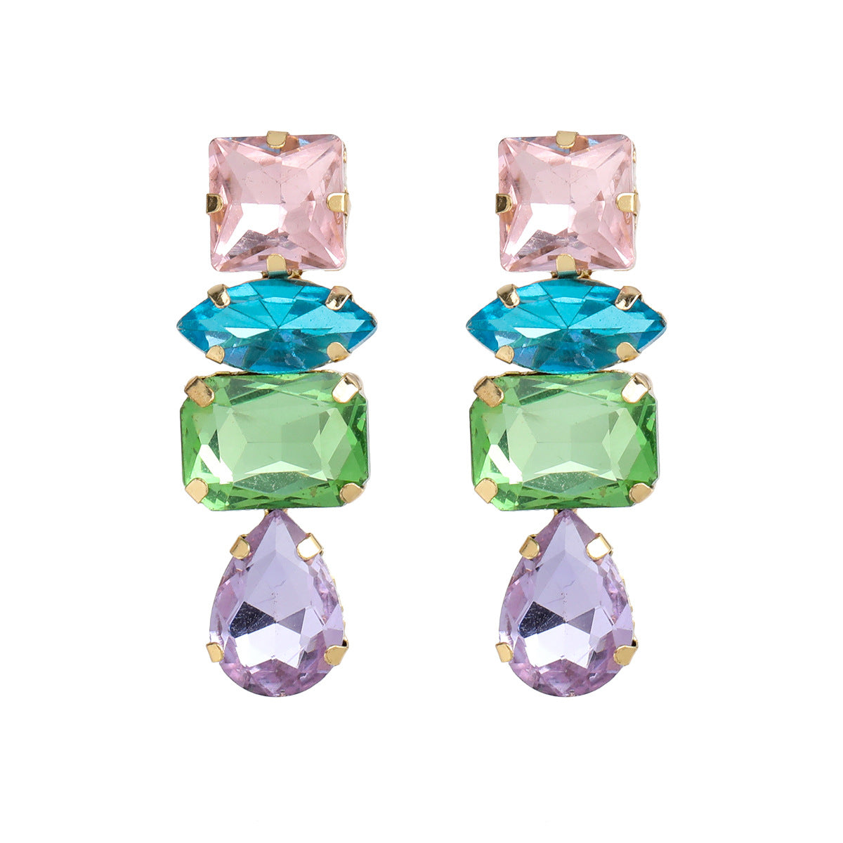Arzonai Fashion color diamond series geometric glass diamond diamond super flash full diamond earrings trendy women European and American temperament super fairy earrings