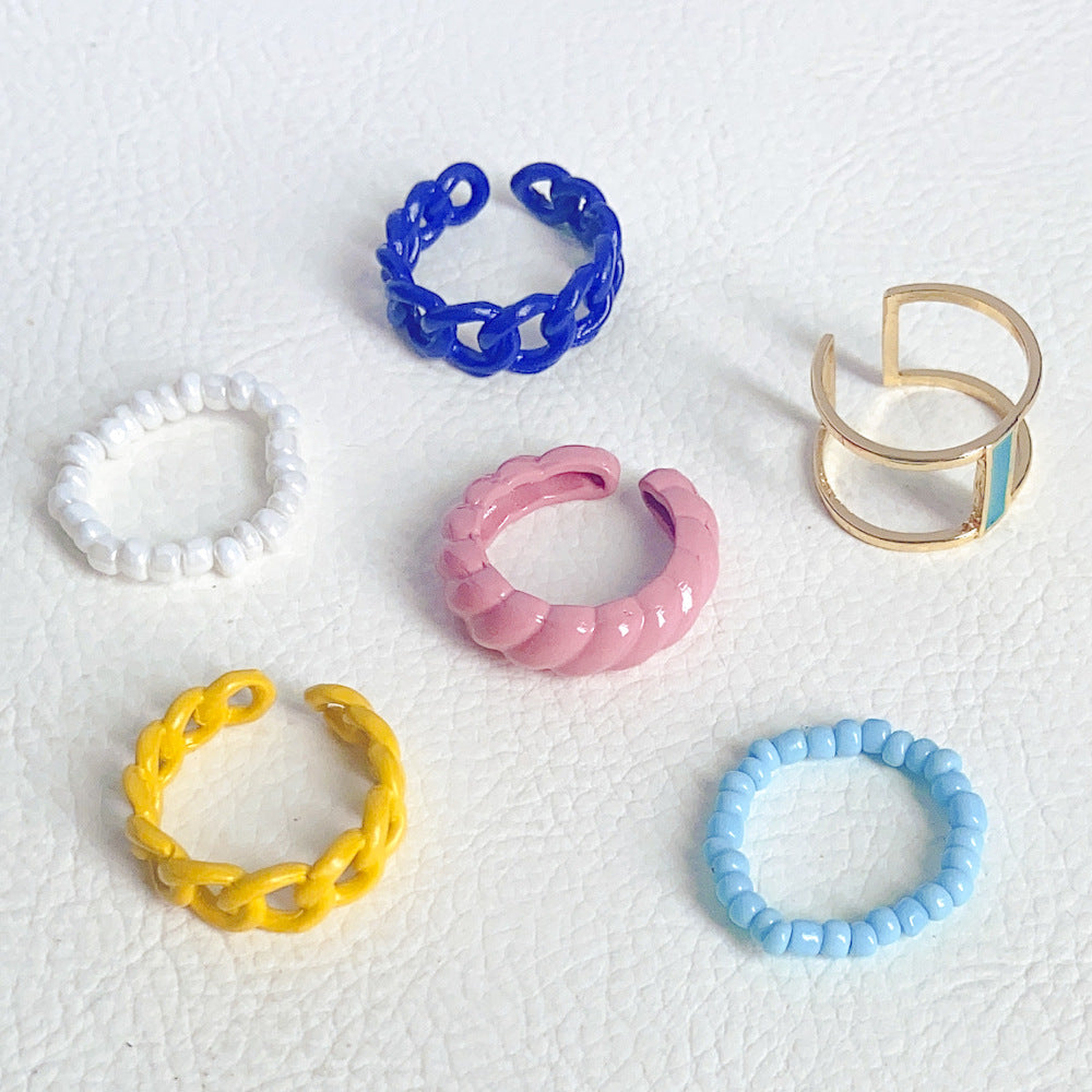 Arzonai Cross-border exclusively for jewelry manufacturers rice bead alloy resin ring set fashionable and unique design jewelry