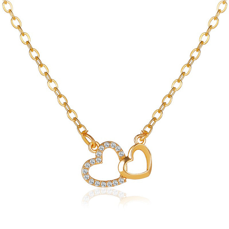 Arzonai Korean version of simple and versatile love necklace temperament double peach heart pendant clavicle chain romantic Valentine?s Day