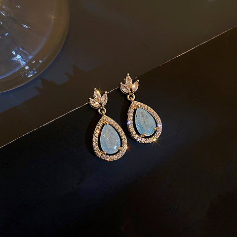 Arzonai New Korean Exquisite Blue Crystal Earrings Fashion Temperament Earrings Elegant Women's Jewelry