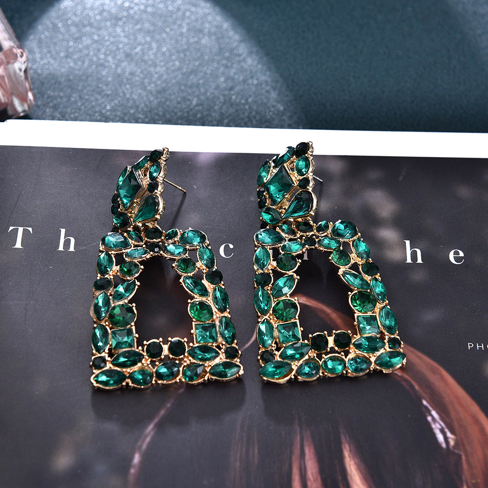 Arzonai New Emerald Geometric Rhinestone Dangle Earrings Women Jewelry Hot Sale Fashion Collection Crystal Earrings