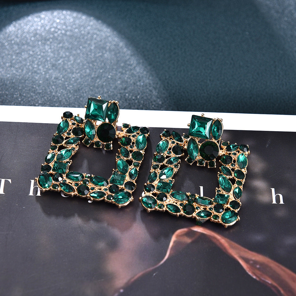 Arzonai Designer earrings popular brands Vintage Emerald Green Crystal Diamond Stud Earrings drop earrings statement geometric