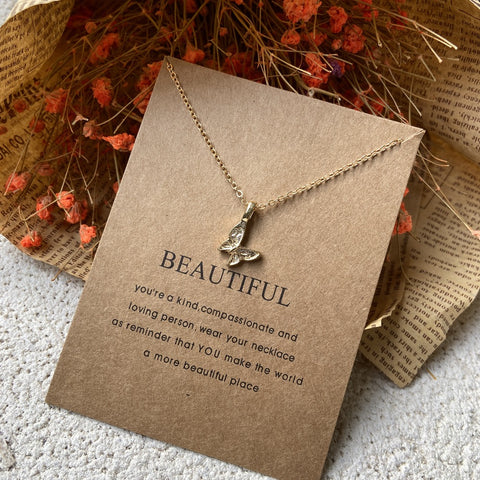 Arzonai  new creative paper card simple circle clavicle chain retro alphabet paper card butterfly alloy necklace for Girls and Women