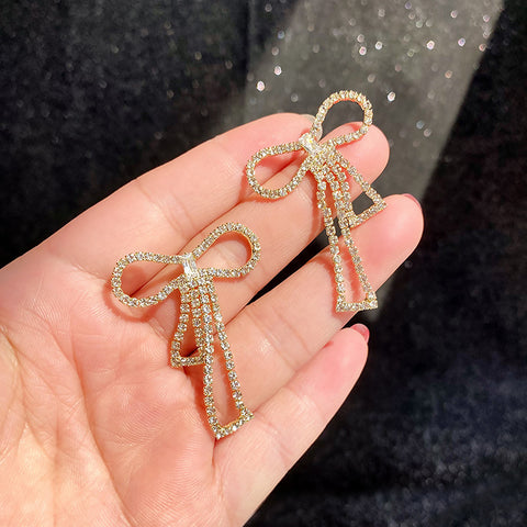 Arzonai New 925 silver needle diamond earrings female cold wind earrings net red zircon bow earrings factory wholesale