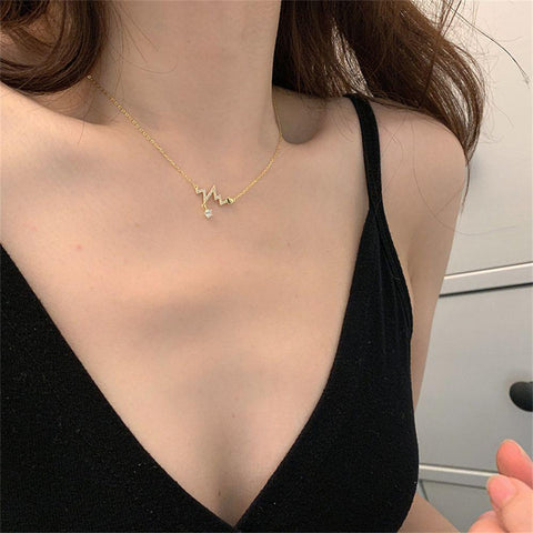 Arzona Korean style summer new heartbeat necklace female niche personality trend ins net red electrocardiogram collarbone chain necklace for women and Girls