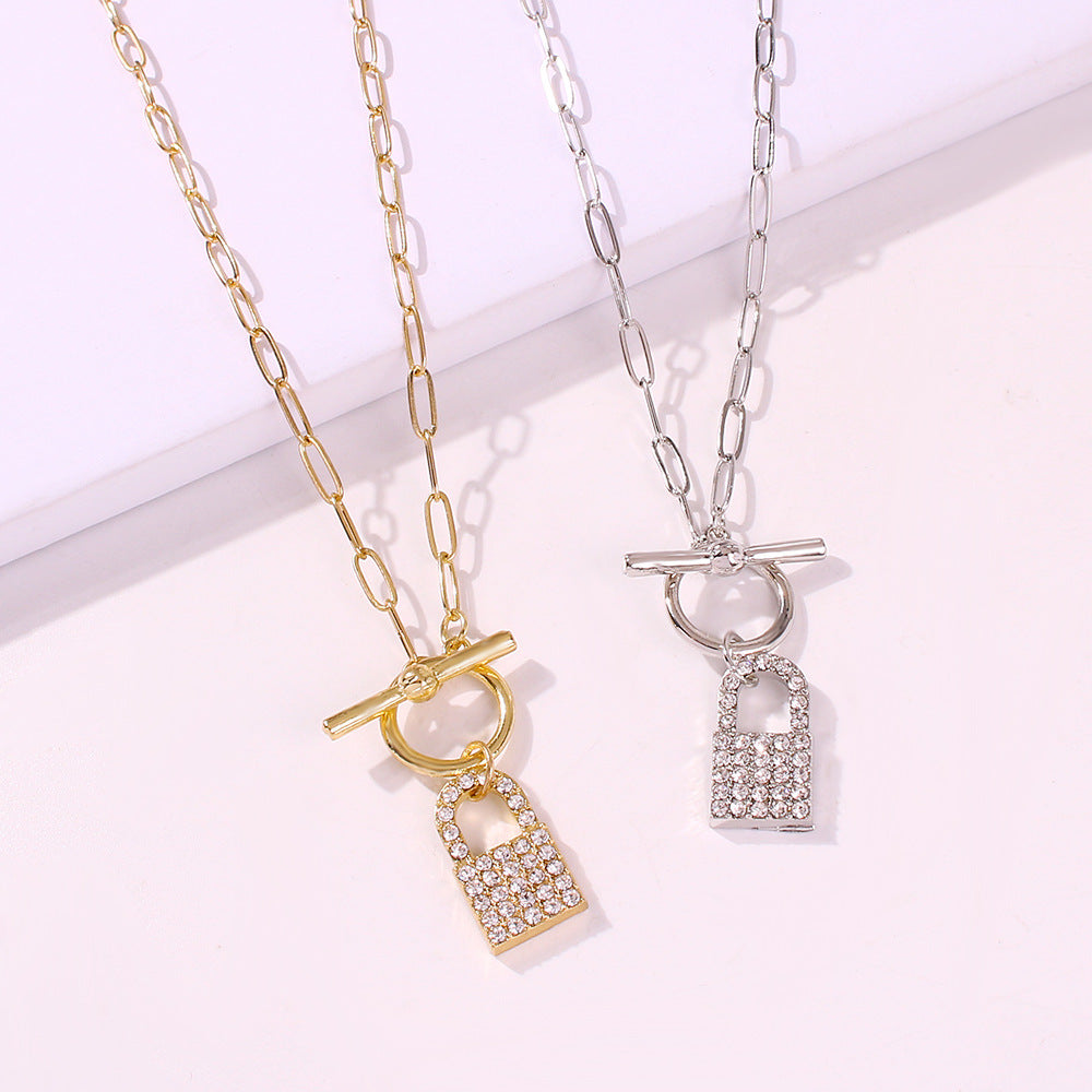 Arzonai New Creative Fashion Jewelry Alloy Lock Diamond Pendant Punk Style Word Buckle Necklace