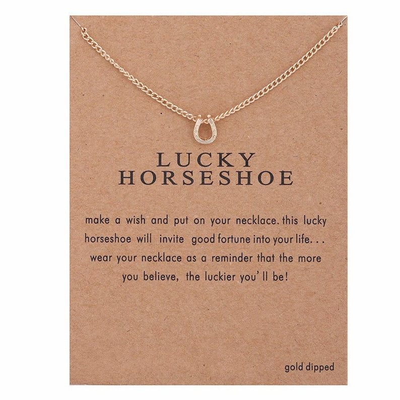 Arzonai Lovely Lucky Horseshoe Gift Card Gold Tone Necklace Chain Lucky Pendant Choker on Card Wishes