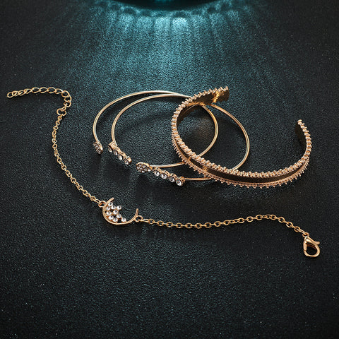 Arzonai new jewelry exaggerated personality chain diamond-studded water drop moon open bracelet bracelet 4-piece set