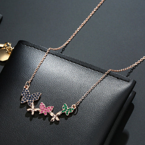 Arzonai new necklace women's color butterfly personality trend design sense clavicle chain for Women and Girls