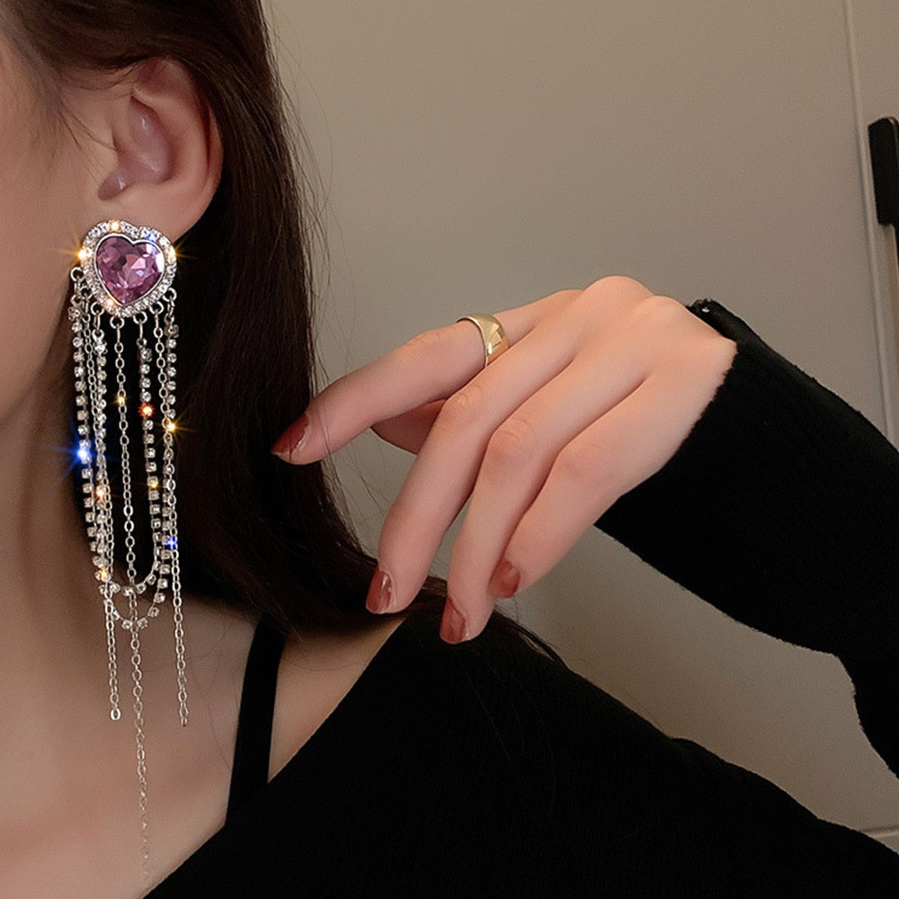 Arzonai Gorgeous Heart Earrings Statement Inlaid Jewelry Big Purple Dangle Earrings Dangle Drop Earrings for women and Girls