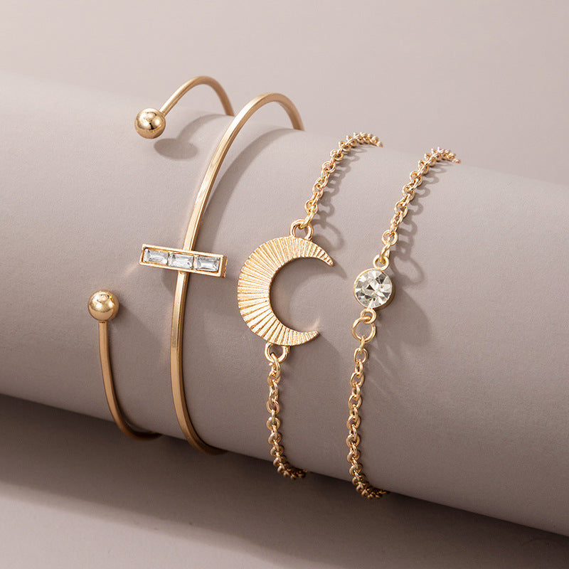 Arzonai  personality new jewelry creative horns moon word diamond bracelet 4-piece combination bracelet