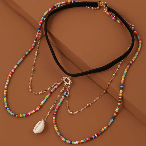 Arzonai Multicolor Beaded Natural Shell Thigh Chain