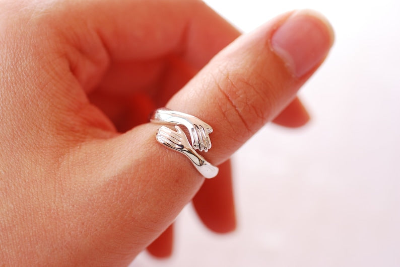 Arzonai Love Hugging Hand Stackable Ring, Love Hug Rings, Couple Ring, Lover Rings,