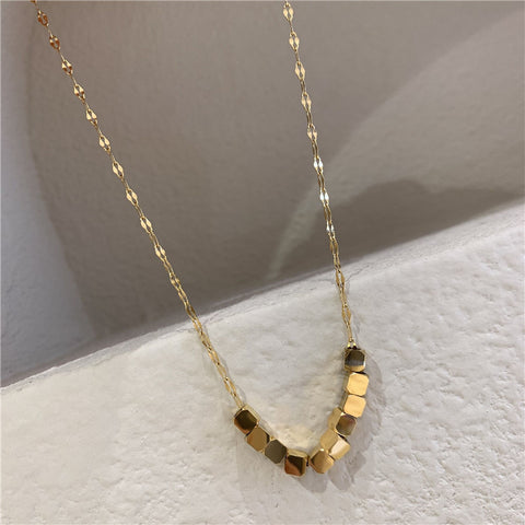 Arzonai Korean version of the minimalist design sense of all-match square necklace female temperament cold wind geometric collarbone chain gold-plated personality necklace