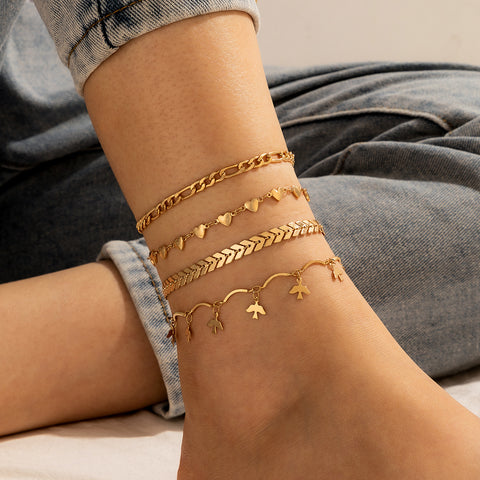 Arzonai new suit multi-layer anklet gold female airplane chain bird love 4 piece anklet jewelry