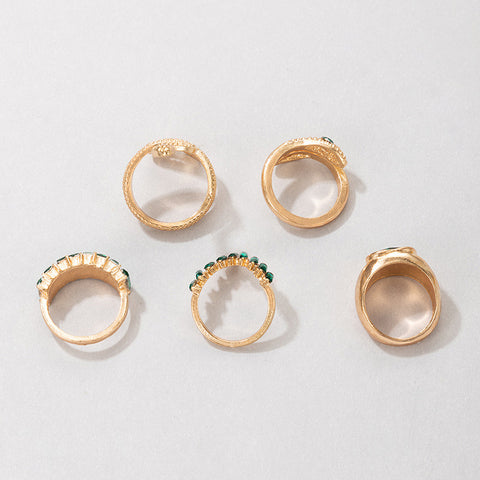 Arzonai new fashion jewelry ring snake-shaped love emerald diamond ins wind 5-piece ring female