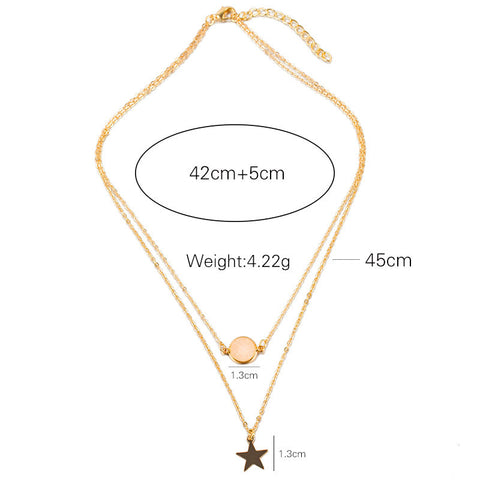 Arzonai The new five-pointed star frosted gemstone multi-layer necklace foreign social platform two-layer pendant necklace jewelry