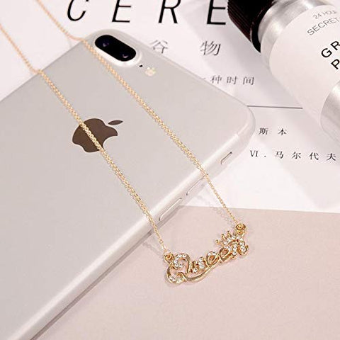 ARZONAI Trendy Fashion Alloy Necklace Simple Queen Pendant Chain Necklace For Women Girls