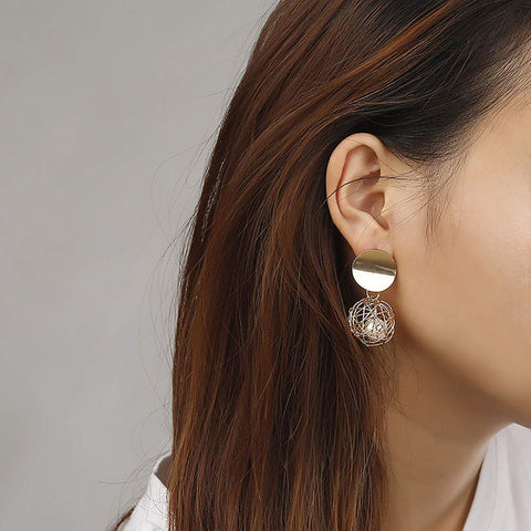 ARZONAI Wonderful Hanging Ball Plushy Drop Golden Metal Earrings for Women