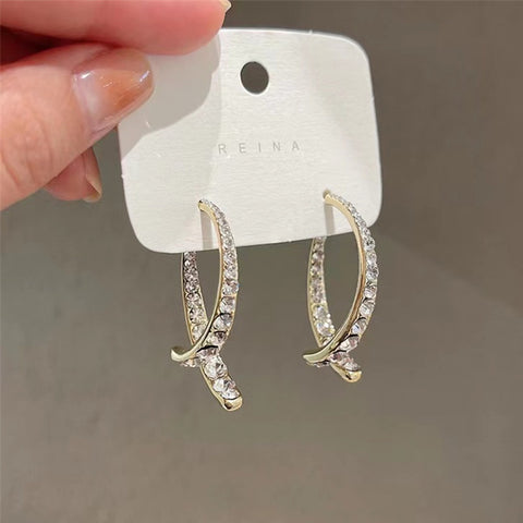 Arzonai South Korea's Dongdaemun   needle new diamond-studded rear hanging cross unique niche design earrings all-match earrings women