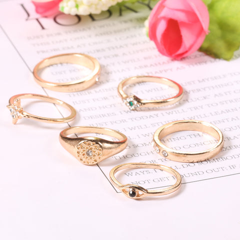 Arzonai New European and American fashion gold diamond sun eyeball diamond ring 6-piece set cross-border exclusive supply