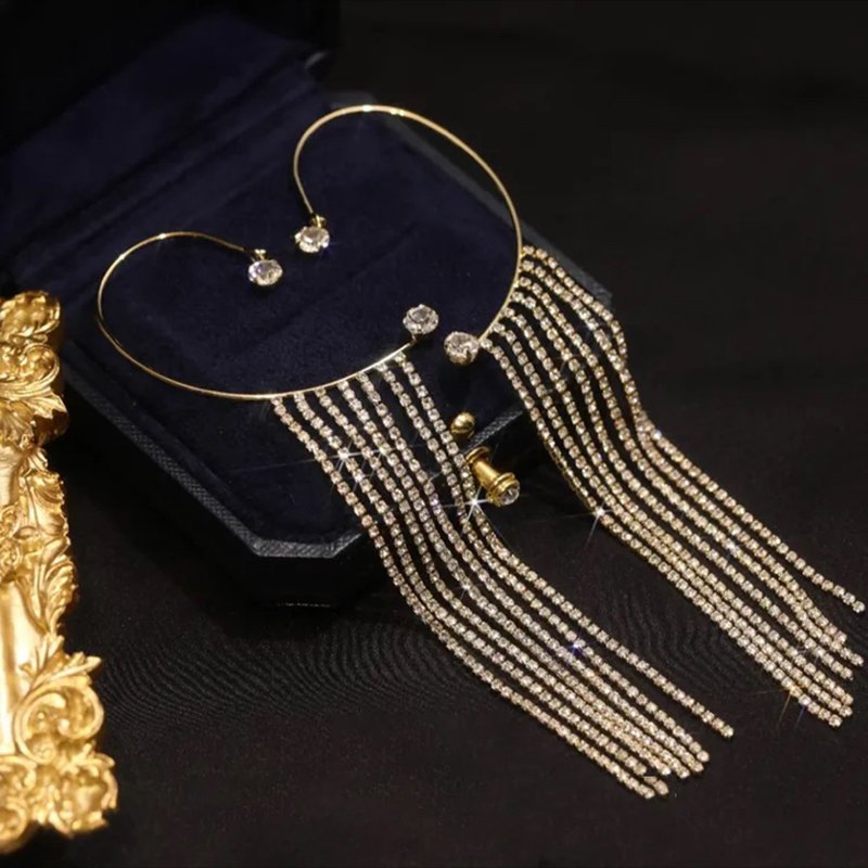 Arzonai Dangler Sparkling Diamond Tassel Earrings Chain Earcuffs for women and Girls (Left+ Right) 2pcs/Set