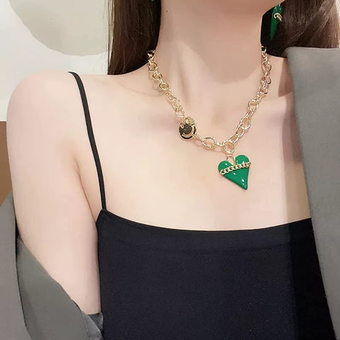 Arzonai Retro Green Drip Oil Love Letter Necklace for women and Girls