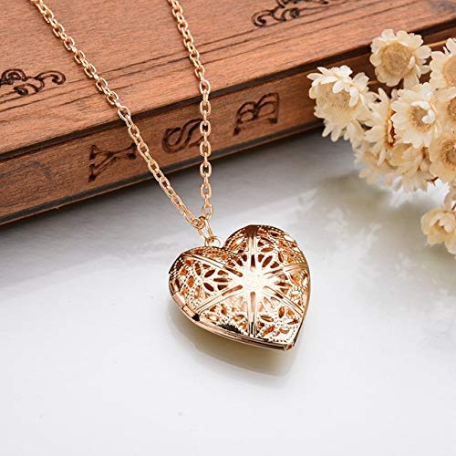 Arzonai Retro Love Engraved Flowers Hollow Heart Shape Geometric Charm Locket That Holds Pictures Photo Memory Pendant Necklace Jewellery Gifts for Women Girls Kids Jewelry
