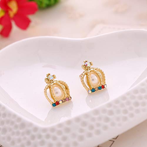 ARZONAI Crown Retro Non-precious Metal and Pearl Stud Earrings for Women & Girls, Golden
