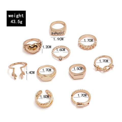 Arzonai  fashion personality combination geometric Babygirl knotted love antlers zipper ring 10-piece set