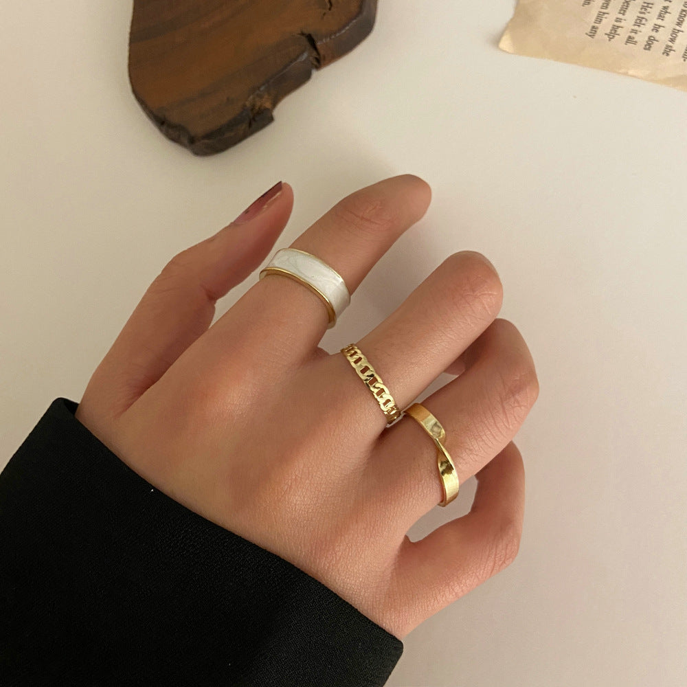 Arzonai 3 Pieces Gold Ring Set, Adjustable Wide Band Gold Cuff Ring, Thick Cigar Band for her, Thumb Resizable Jewelry, everyday rings, Gift for you.