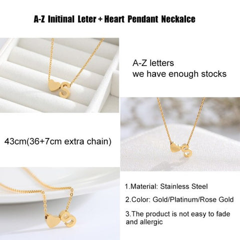 ARZONAI Gorgeous Alphabet 'R' & Tiny Heart Pendant Locket Chain Double Pendant Initial Letter n Cute Heart; Necklace Gift for Girls Women On Birthday Anniversary Valentine Occasions (Gold)
