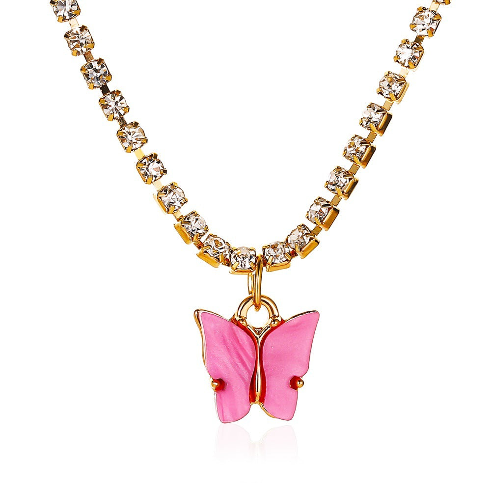 Arzonai Butterfly Necklace Wild Colorful Butterfly Clavicle Chain Temperament Simple Butterfly Pendant Wholesale
