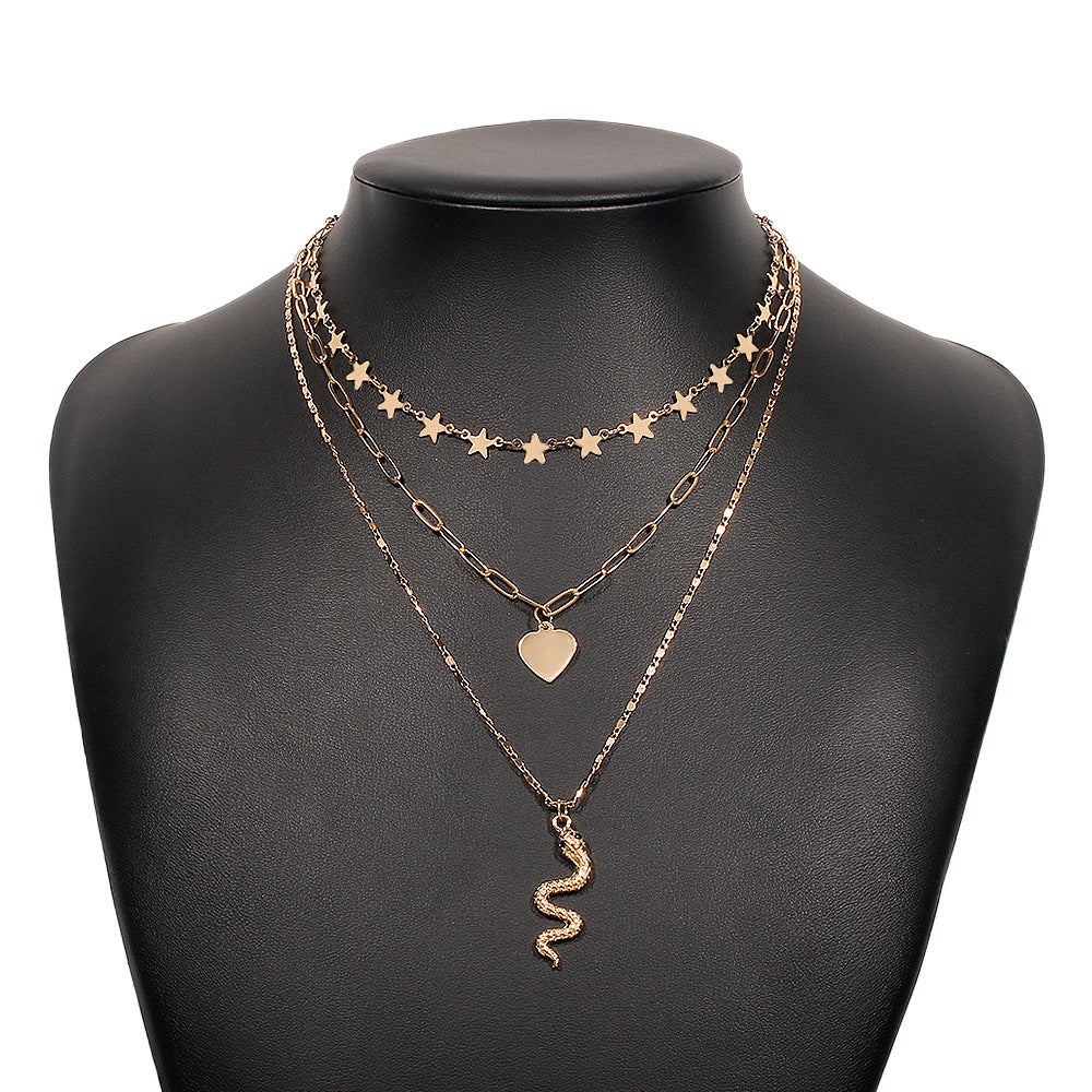 Arzonai  Fashion creative necklace pentagram love snake element temperament necklace multi-layered necklace