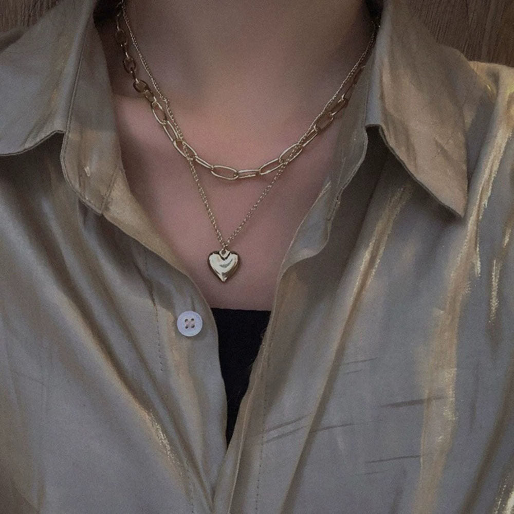Arzonai Vintage Love Double Necklace Metal Wind Clavicle Necklace