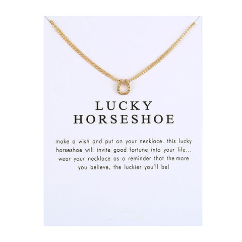 Arzonai Very pretty gold coloured lucky horseshoe necklace chain with friendship gift card