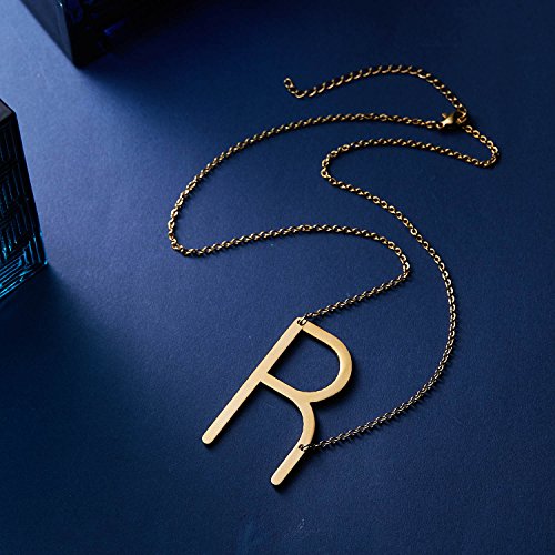 ARZONAI A-Z Alphabet Letter Pendant Chain Necklace Made of Stainless Steel-R