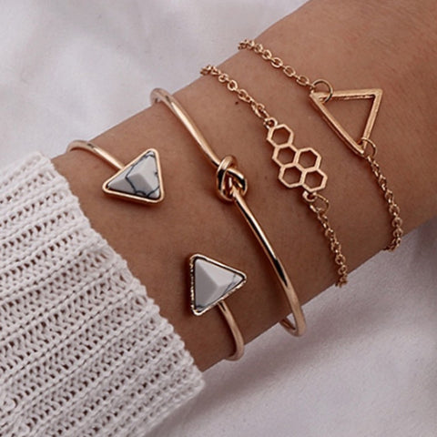 Arzonai Cross-border accessories European and American popular honeycomb geometric shape bracelet set of 4 knotted bracelet for women and Girls